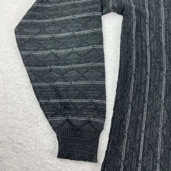 Pronto Uomo Sweater Mens Size Large Black Diagonal Stripe Crewneck L - Picture 3 of 7